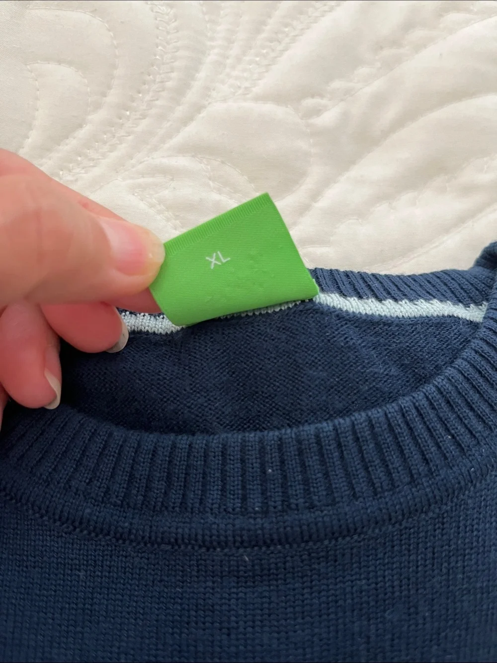 Boss Men's Navy Crewneck Sweater with Lime Accent xl